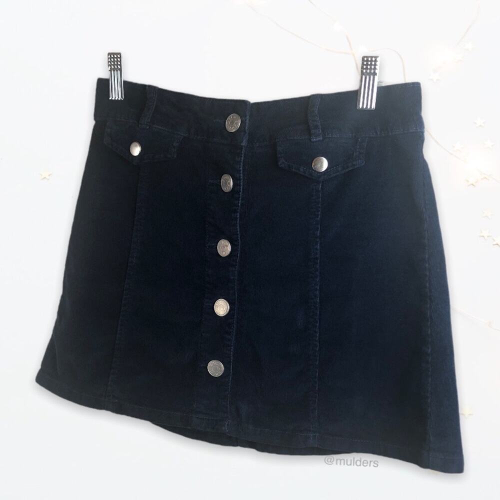 Urban Outfitters BDG Dark Blue Corduroy Cord Short Button Up Skirt Size 0